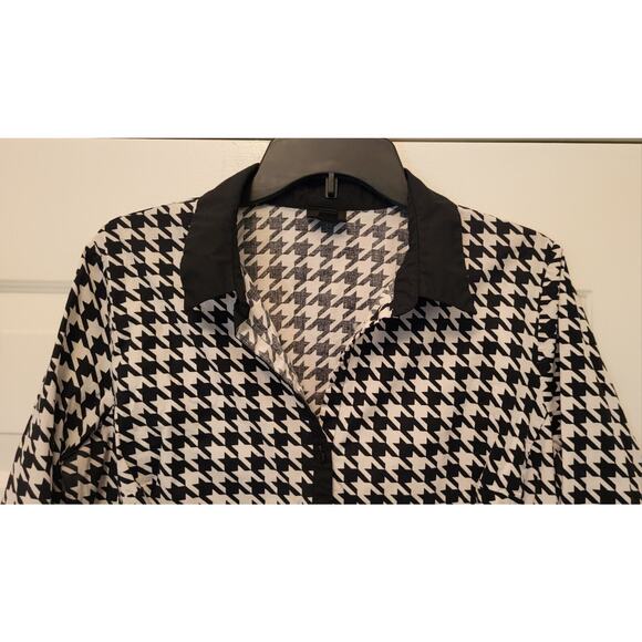 Worthington Houndstooth Top Women's Size 14 Button Up Black/White With Collar - Picture 3 of 9